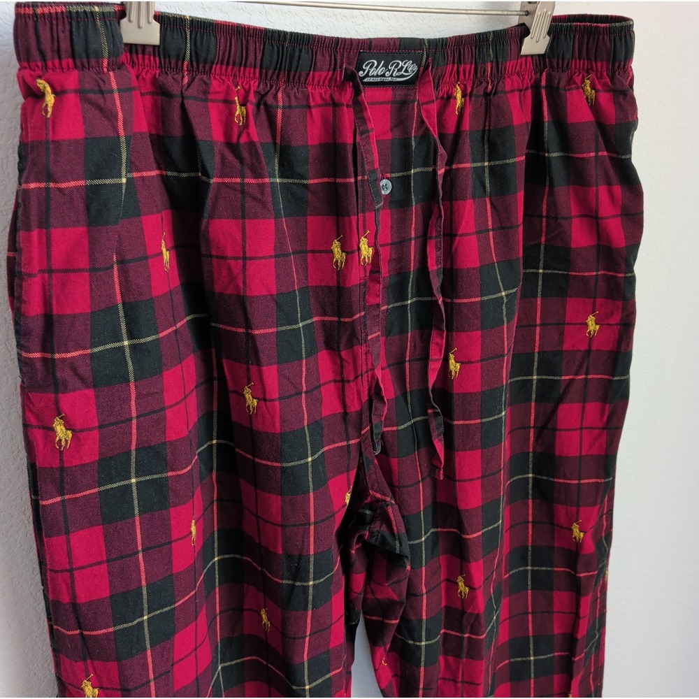 Polo Ralph Lauren Mens XL Plaid Sleep Pants Red Black Gold Pony Pajama Pants